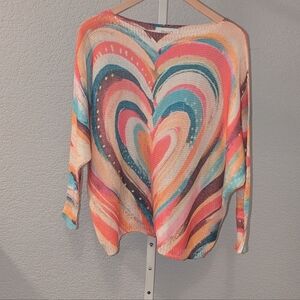 BRAND BAZAR Italian Knit Top – Heart Print Boho